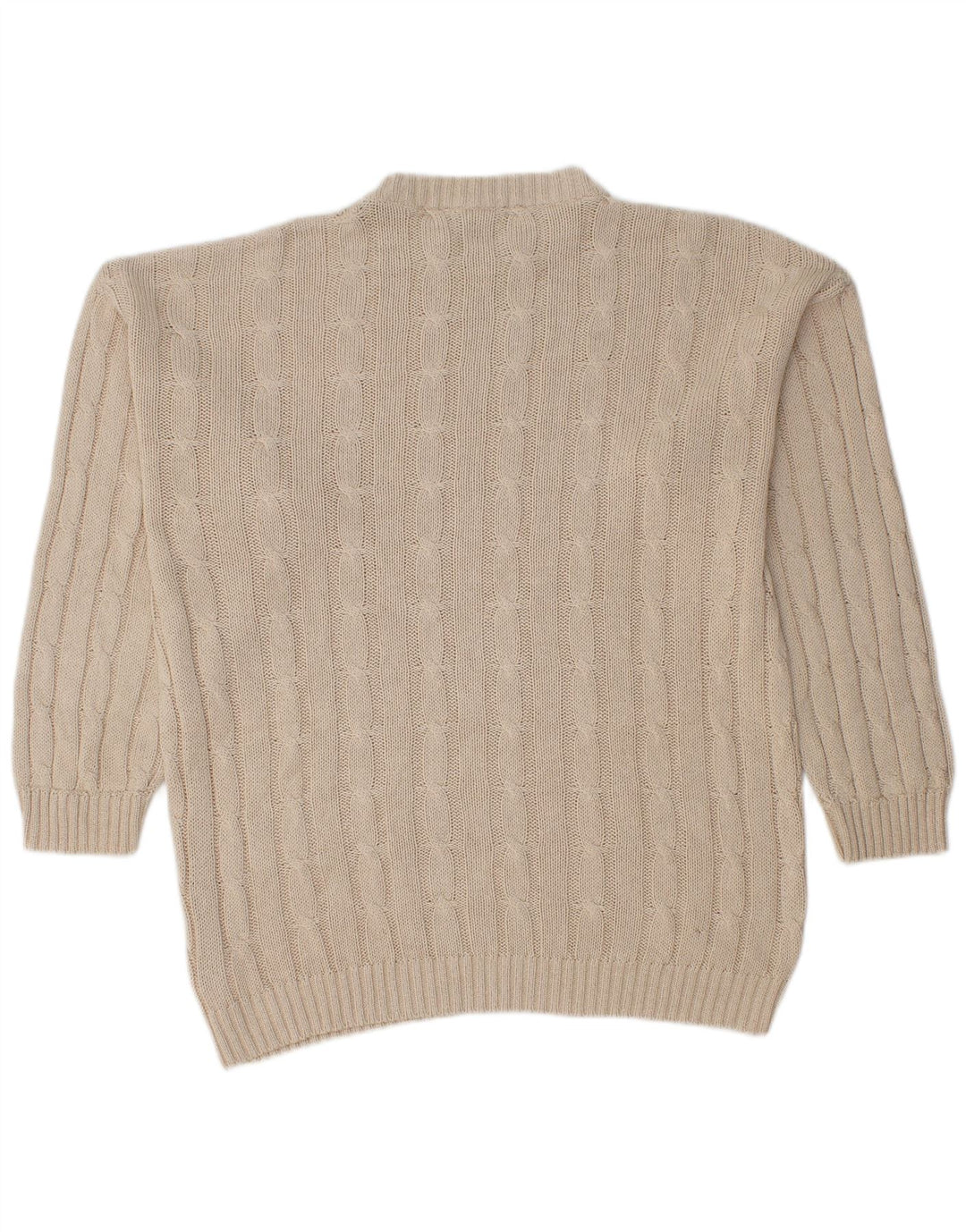 Vintage Mens Crew Neck Jumper Sweater Large Beige Cotton