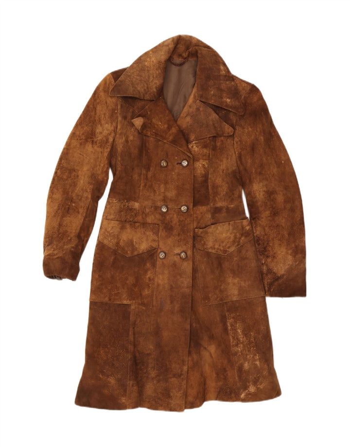 Vintage Womens Suede Overcoat UK 10 Small Brown
