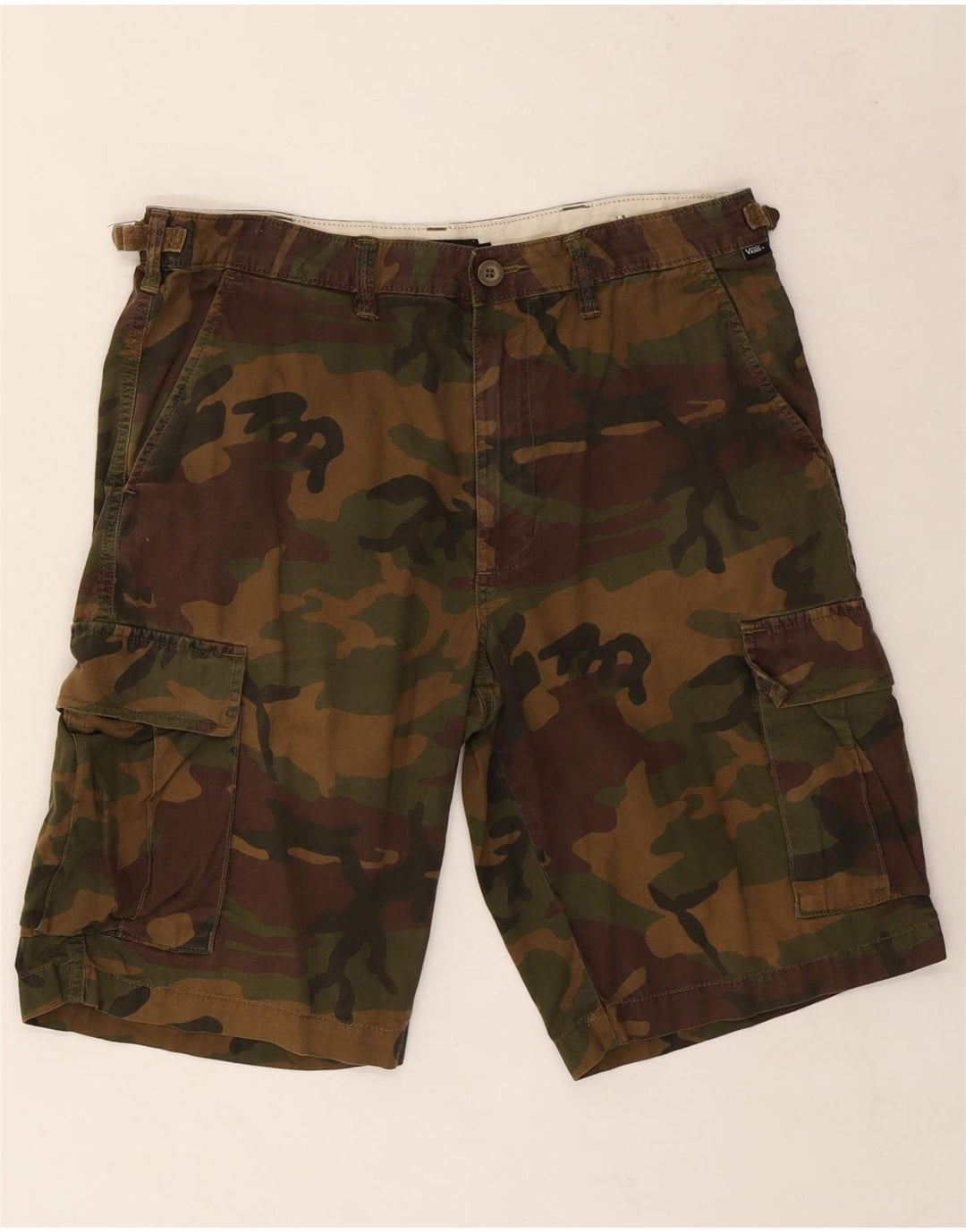 VANS Mens Cargo Shorts W32 Medium Khaki Camouflage Cotton