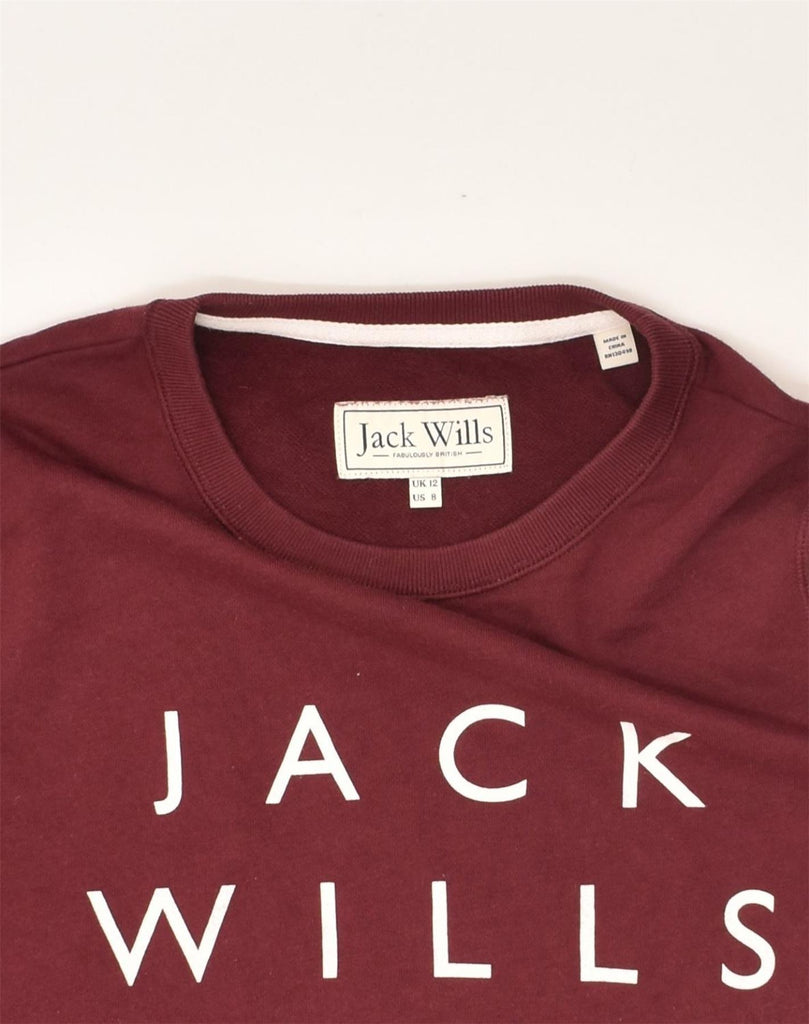 JACK WILLS Womens Graphic Sweatshirt Jumper UK 12 Medium  Burgundy Cotton | Vintage Jack Wills | Thrift | Second-Hand Jack Wills | Used Clothing | Messina Hembry 