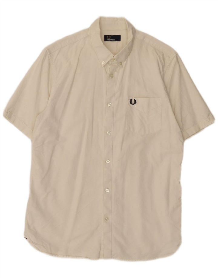 Fred Perry Mens Short Sleeve Shirt Large White Cotton