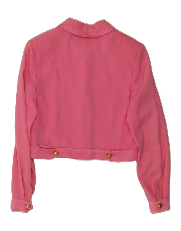 VINTAGE Womens 5 Button Crop Blazer Jacket UK 10 Small Pink Acetate Vintage Vintage and Second-Hand Vintage from Messina Hembry 