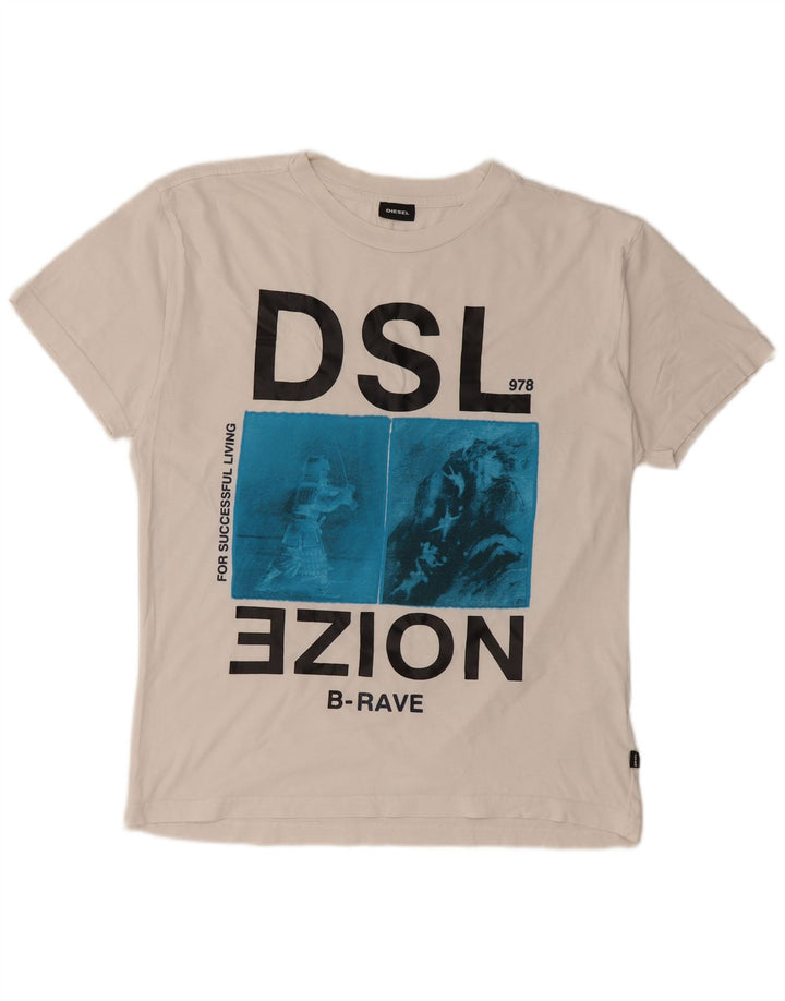 DIESEL Mens Graphic T-Shirt Top Medium White Cotton