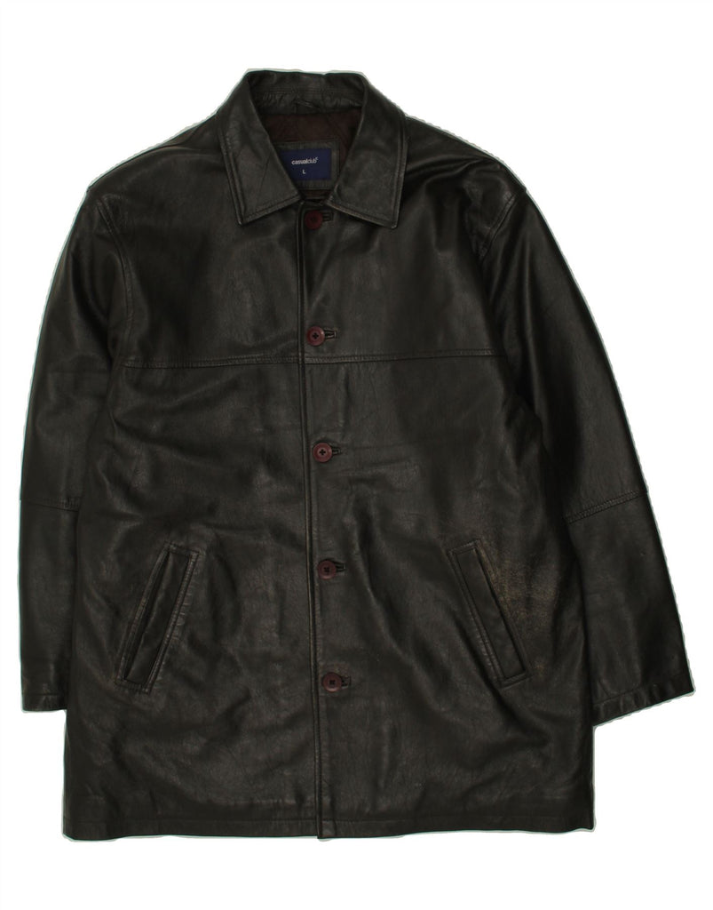 DEBENHAMS Mens Leather Coat UK 40 Large Black Leather Vintage Debenhams and Second-Hand Debenhams from Messina Hembry 