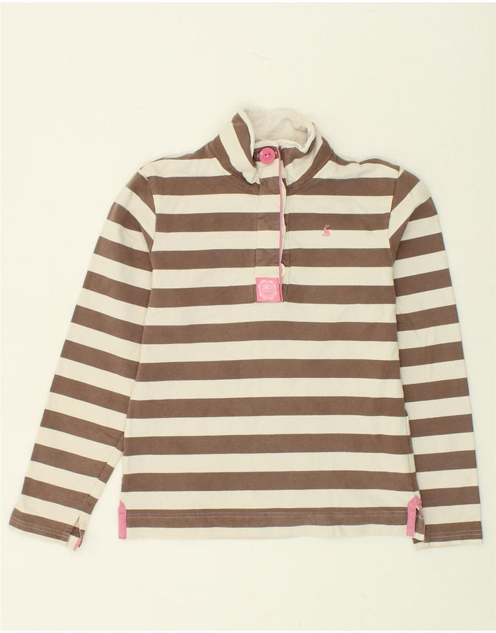 JOULES Womens Button Neck Sweatshirt Jumper UK 8 Small Brown Striped Vintage Joules and Second-Hand Joules from Messina Hembry 