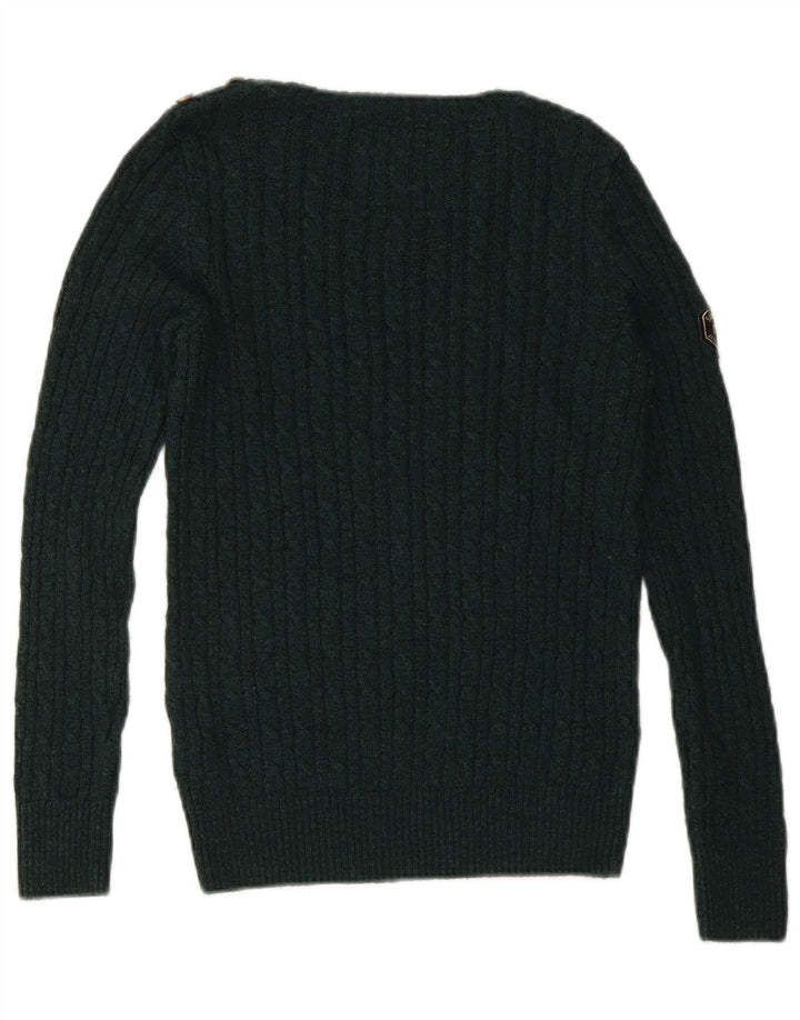 SUPERDRY Womens Boat Neck Jumper Sweater UK 10 Small  Green Acrylic