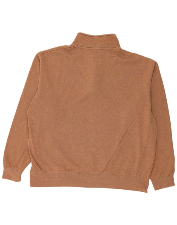Zara Womens Oversized Zip Neck Sweatshirt Jumper UK 18 XL Brown Cotton