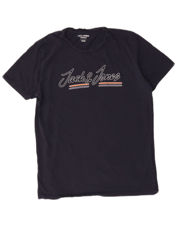 Jack & Jones Mens Graphic T-Shirt Top XL Navy Blue Cotton