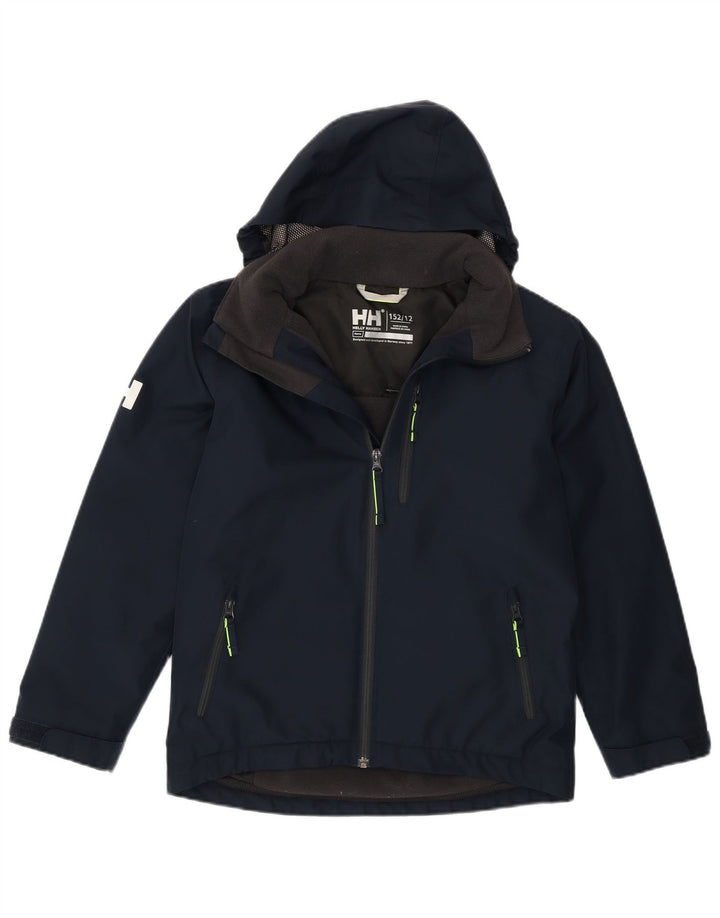 Helly Hansen Boys Graphic Hooded Windbreaker Jacket 11-12 Years Navy Blue