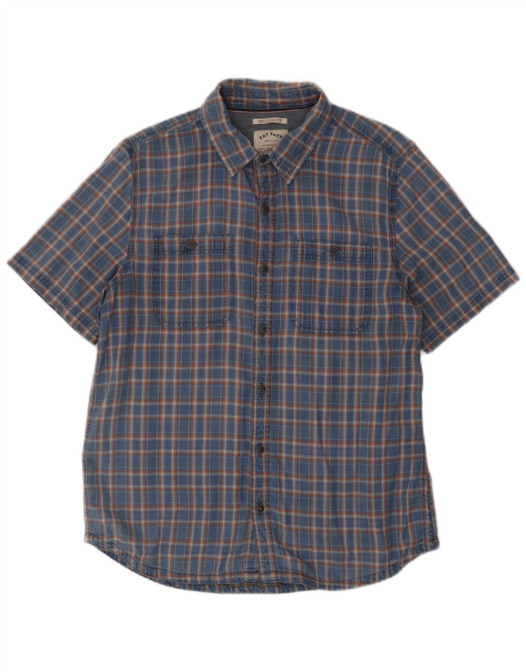 Fat Face Mens Short Sleeve Regular Fit Shirt Large Blue Check Cotton
