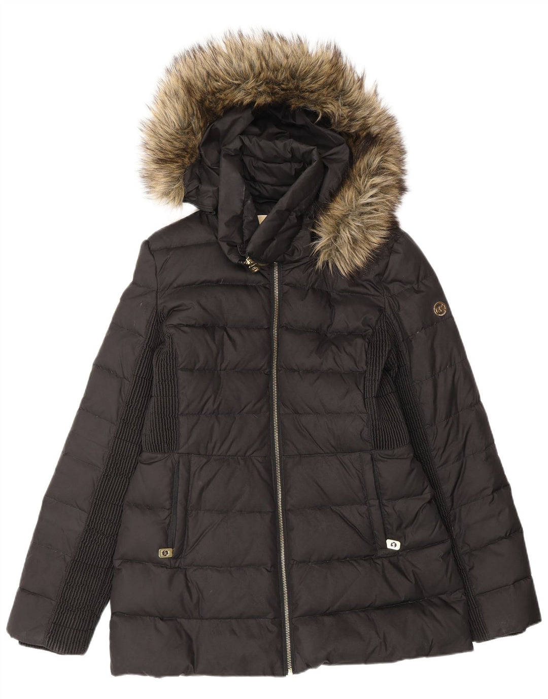 MICHAEL KORS Womens Hooded Padded Jacket UK 10 Small Black Acrylic