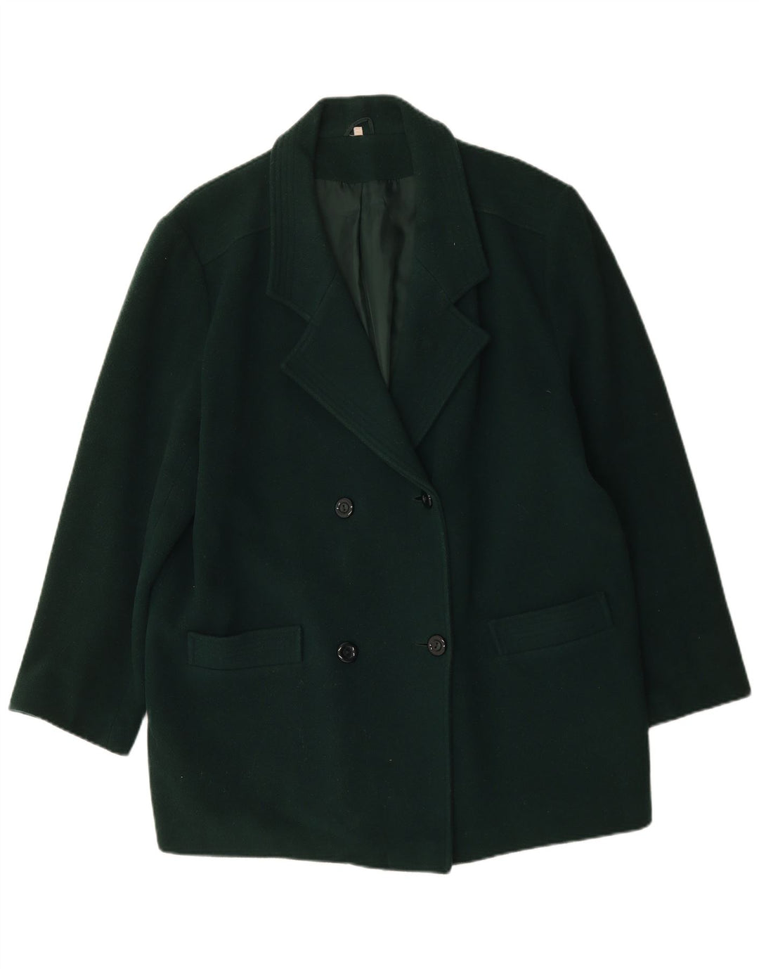 Vintage Womens Oversized Double Breasted Coat UK 18 XL Green New Wool