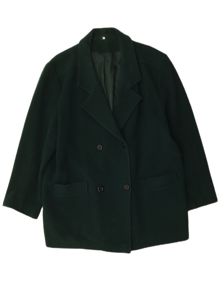 Vintage Womens Oversized Double Breasted Coat UK 18 XL Green New Wool