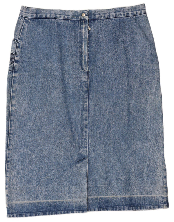 Vintage Womens Denim Skirt IT 48 XL W34  Blue Floral Cotton