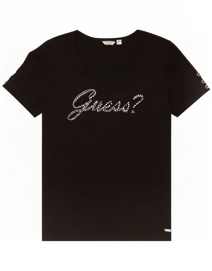 Guess Womens Graphic T-Shirt Top UK 12 Medium Black Polyester