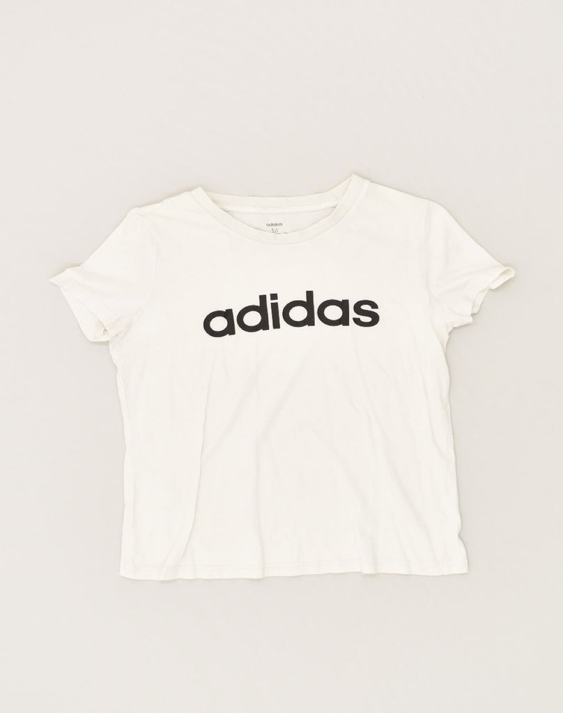 ADIDAS Womens Graphic T-Shirt Top UK 12-14 Medium White Cotton | Vintage Adidas | Thrift | Second-Hand Adidas | Used Clothing | Messina Hembry 