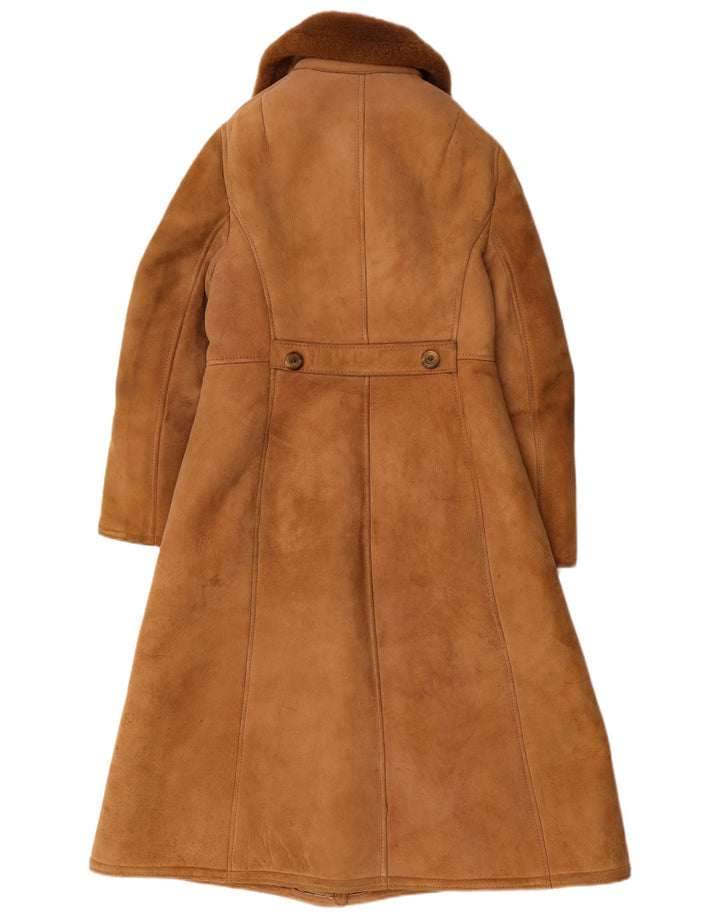 Julian Vard Womens Shearling Coat UK 12 Medium Brown Leather