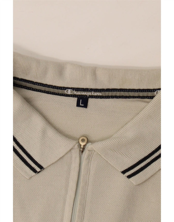 CHAMPION Mens Polo Shirt Large Off White Cotton Vintage Champion and Second-Hand Champion from Messina Hembry 