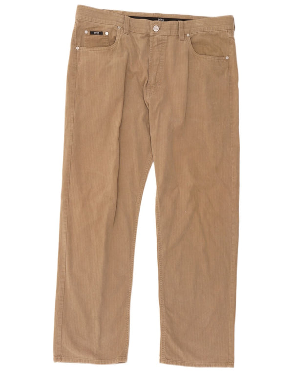 Hugo Boss Mens Straight Casual Trousers W40 L32 Beige Cotton