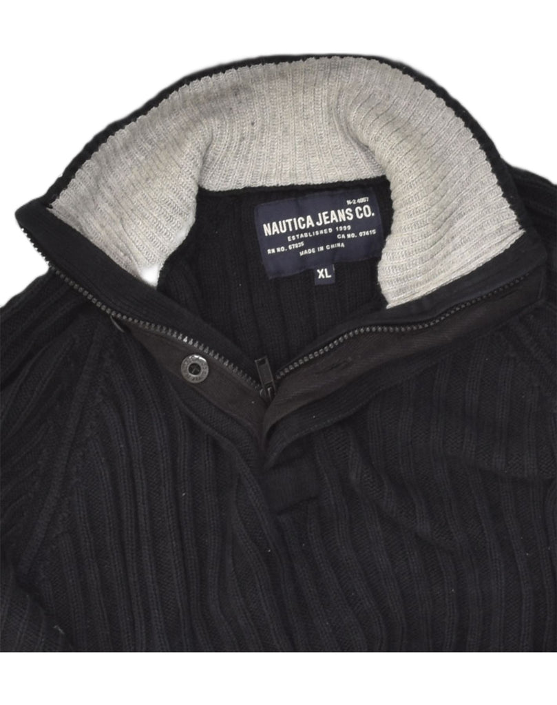 NAUTICA Mens Zip Neck Jumper Sweater XL Black Cotton | Vintage Nautica | Thrift | Second-Hand Nautica | Used Clothing | Messina Hembry 