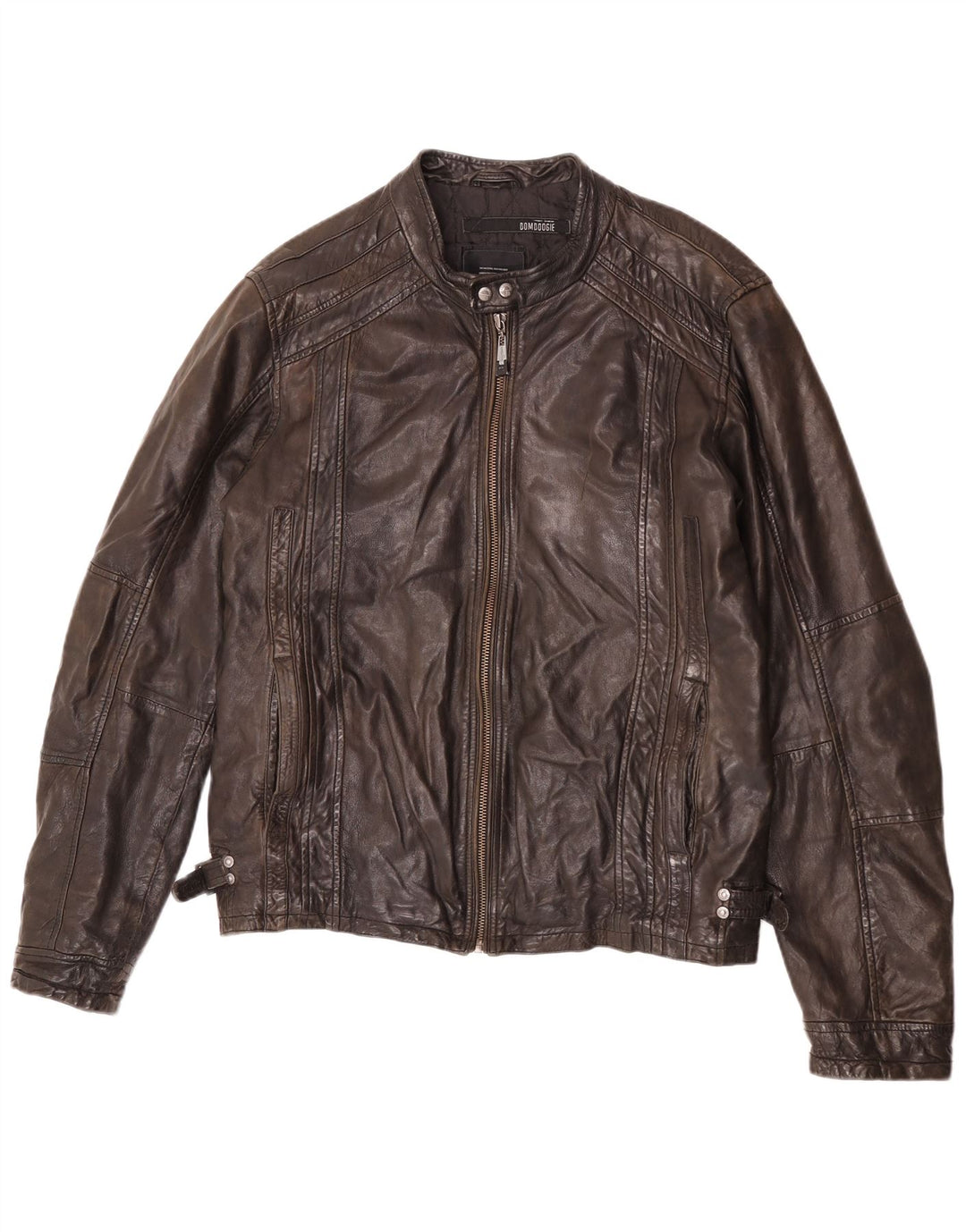 Bomboogie Mens Leather Racer Jacket UK 42 XL Brown Leather
