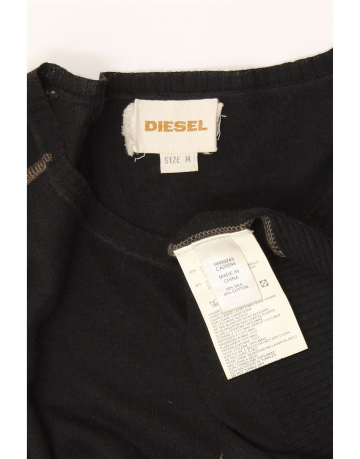 Diesel Mens Boat Neck Jumper Sweater Medium Black Striped Silk