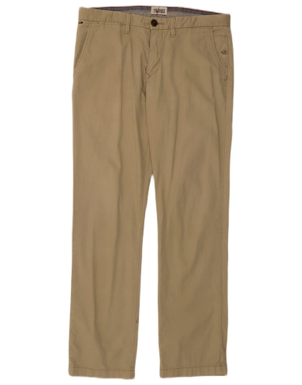 Tommy Hilfiger Mens Straight Chino Trousers W32 L32 Beige Cotton