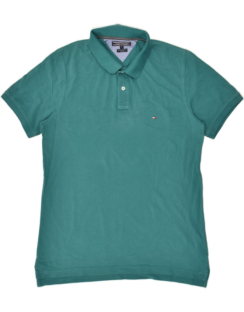 TOMMY HILFIGER Mens Slim Fit Polo Shirt XL Turquoise Cotton | Vintage Tommy Hilfiger | Thrift | Second-Hand Tommy Hilfiger | Used Clothing | Messina Hembry 