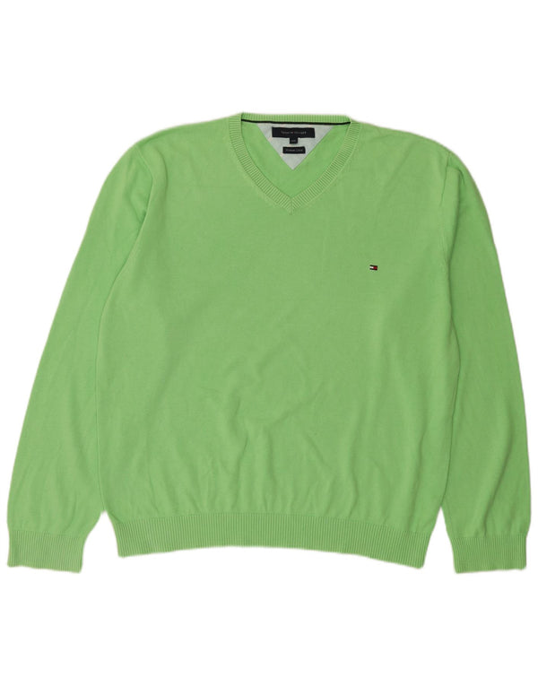 Tommy Hilfiger Mens V-Neck Jumper Sweater 2XL Green Cotton
