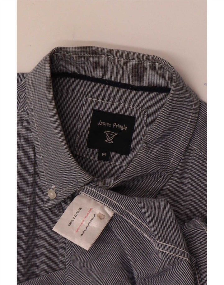James Pringle Mens Shirt Medium Navy Blue Houndstooth Cotton