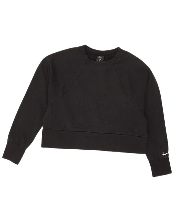 Nike Womens Dri Fit Graphic Oversized Sweatshirt Jumper UK 10 Small Black