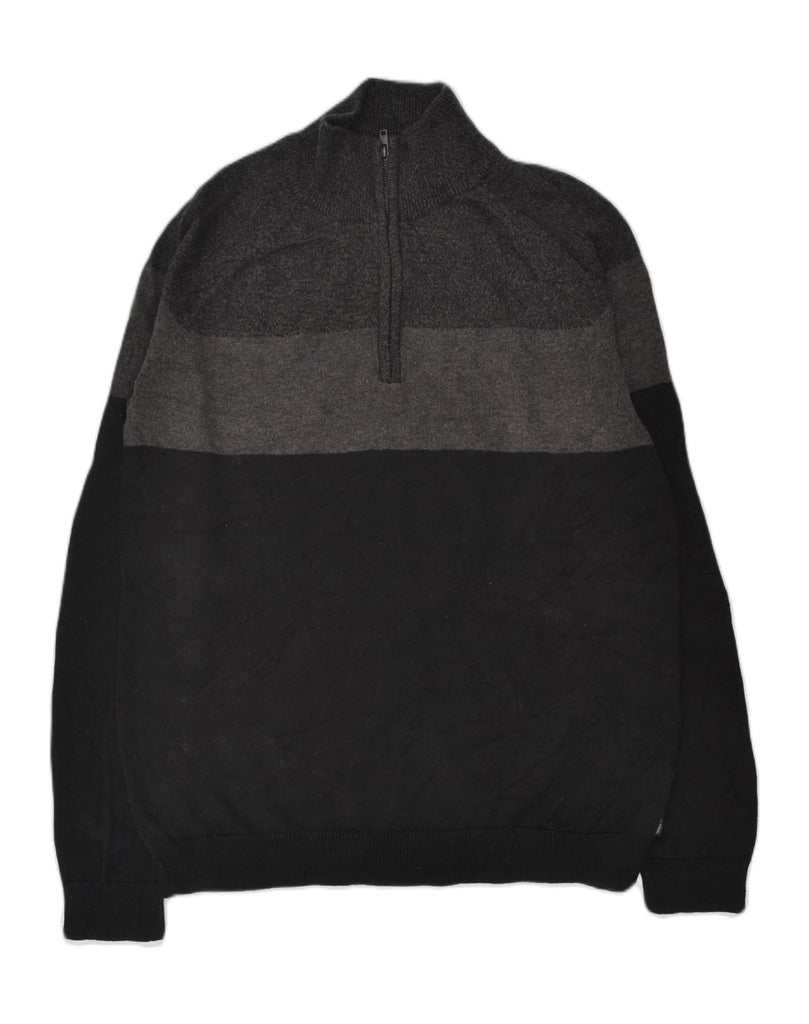 CALVIN KLEIN Mens Zip Neck Jumper Sweater Medium Black Colourblock Cotton | Vintage Calvin Klein | Thrift | Second-Hand Calvin Klein | Used Clothing | Messina Hembry 