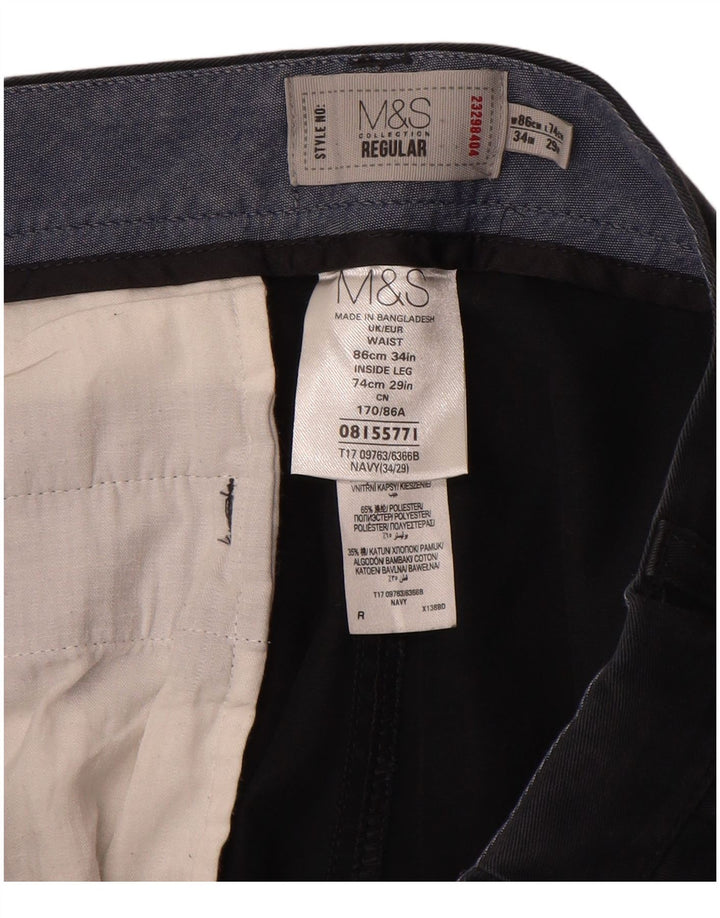 Marks & Spencer Mens Regular Chino Trousers W34 L29 Navy Blue Cotton