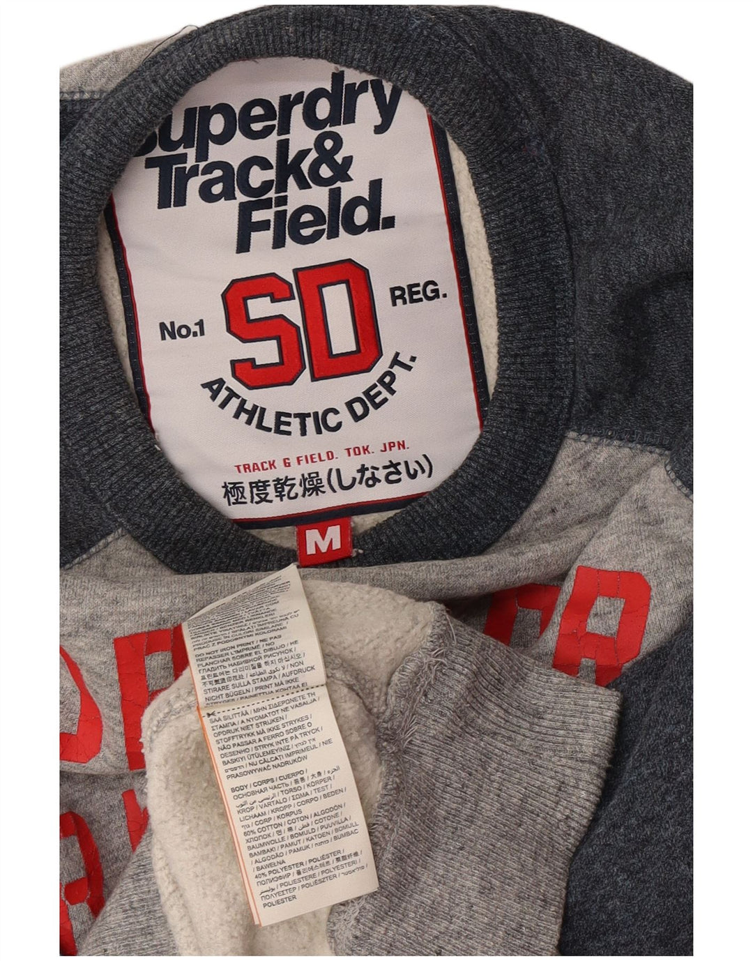 Superdry Mens Graphic Sweatshirt Jumper Medium Grey Colourblock Cotton