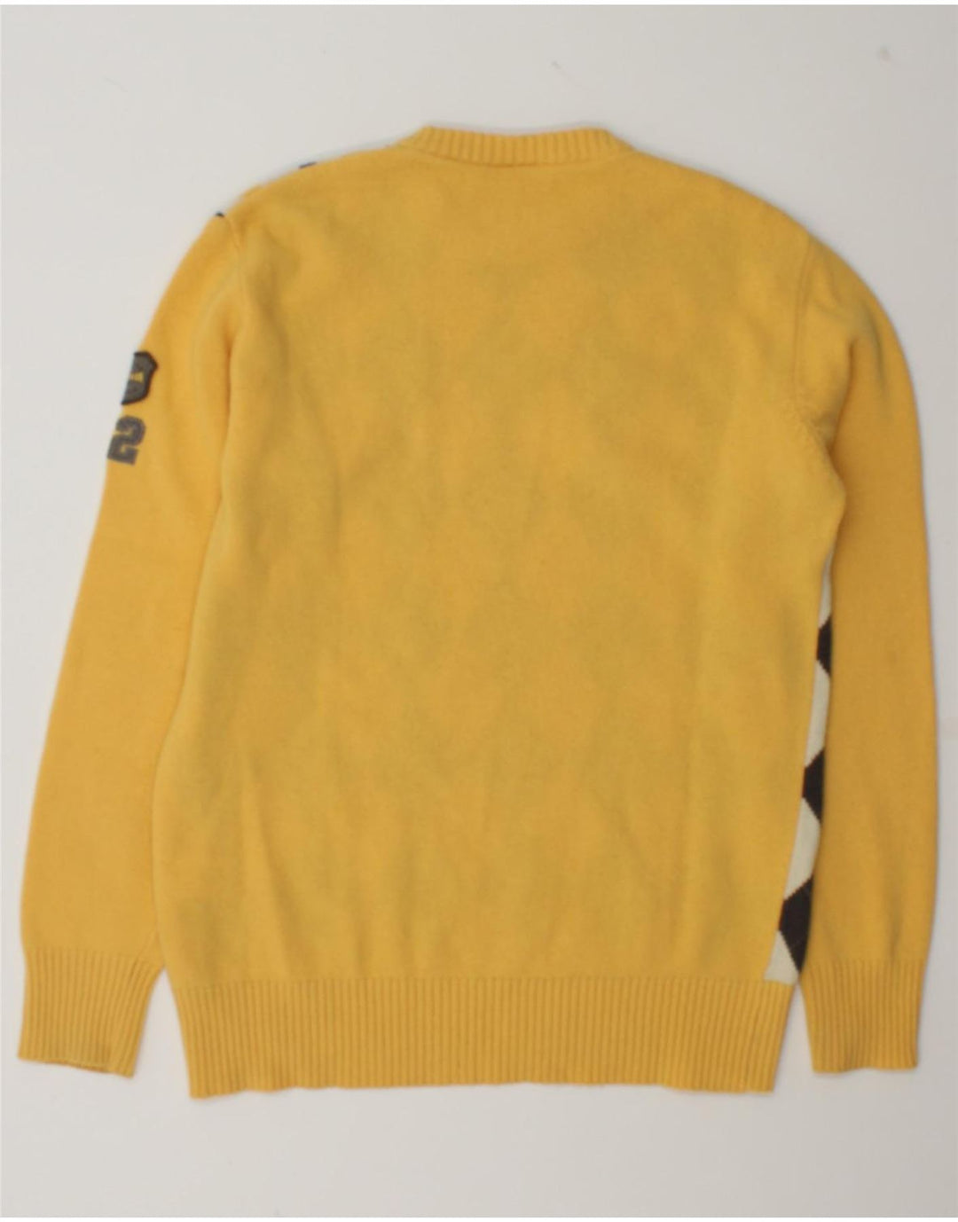 Tom Tailor Mens Crew Neck Jumper Sweater Large Yellow Argyle/Diamond Wool