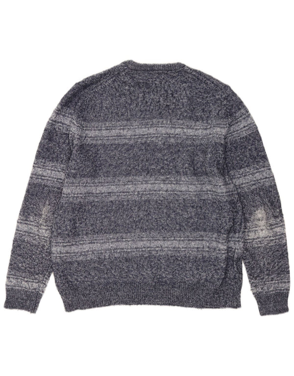 Marks & Spencer Mens Crew Neck Jumper Sweater Large Blue Striped Polyester