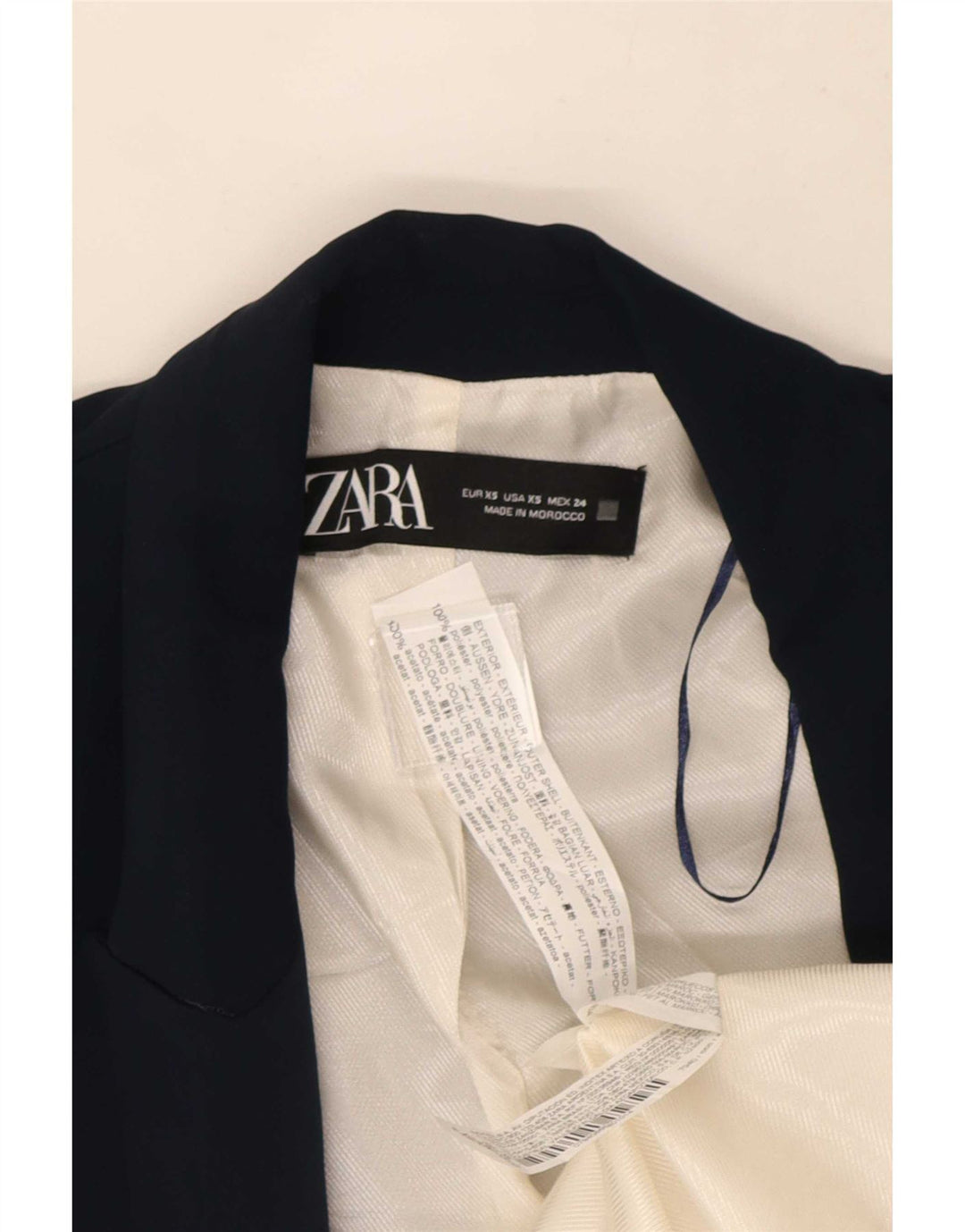 Zara Womens 3/4 Sleeve Open Blazer Jacket UK 6 XS Navy Blue Polyester