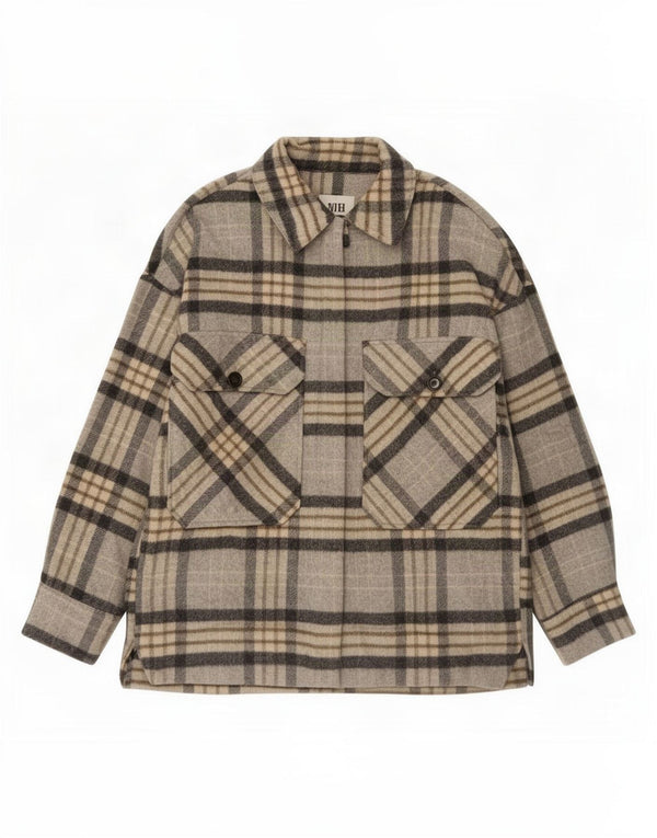 Zara Womens Shacket Jacket UK 14 Medium Grey Plaid