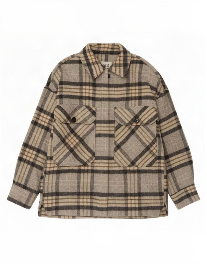Zara Womens Shacket Jacket UK 14 Medium Grey Plaid