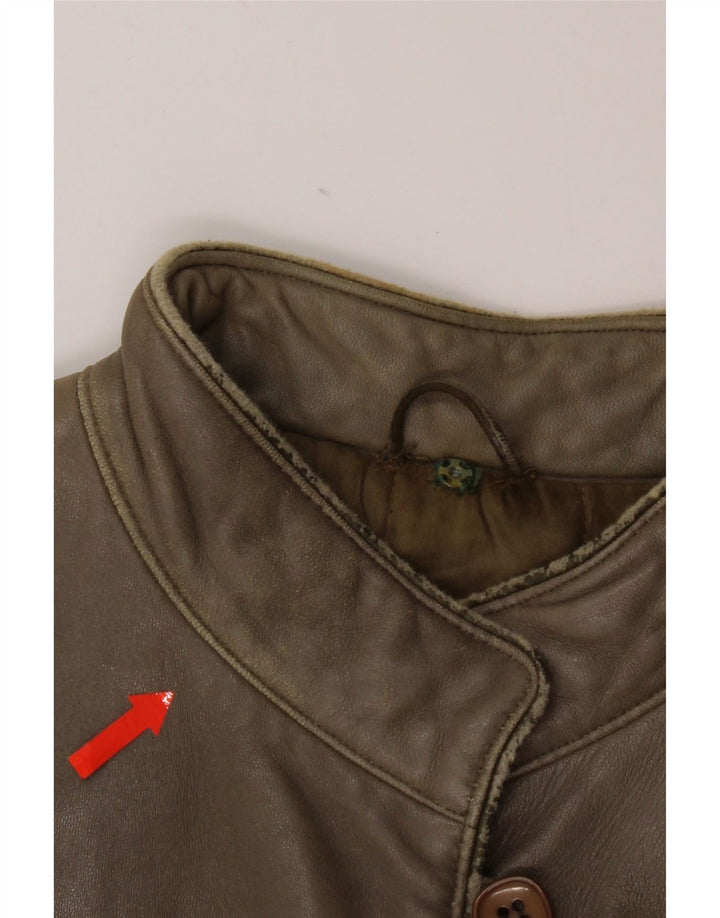 Vintage Womens Leather Jacket IT 44 Medium Khaki Leather
