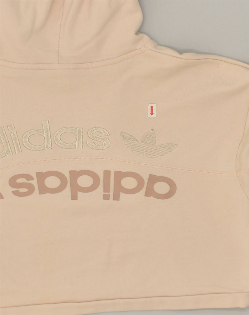 ADIDAS Womens Crop Graphic Hoodie Jumper UK 6 XS Pink Cotton | Vintage Adidas | Thrift | Second-Hand Adidas | Used Clothing | Messina Hembry 