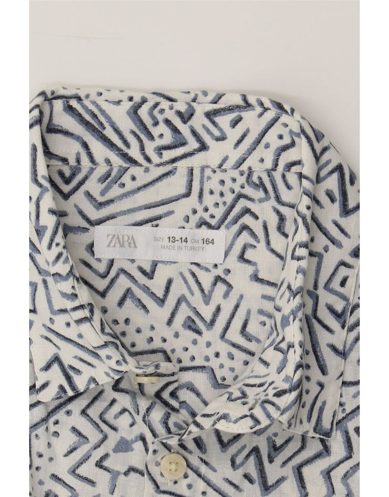 ZARA Boys Shirt 13-14 Years White Geometric Cotton Vintage Zara and Second-Hand Zara from Messina Hembry 