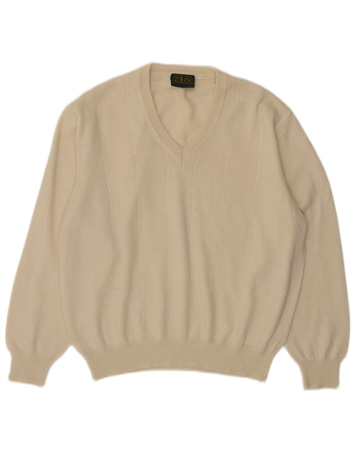 BIBO Womens V-Neck Jumper Sweater IT 50 XL Off White Wool