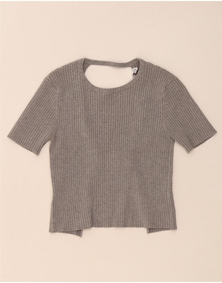 Zara Womens Crop Blouse Top UK 12 Medium Grey