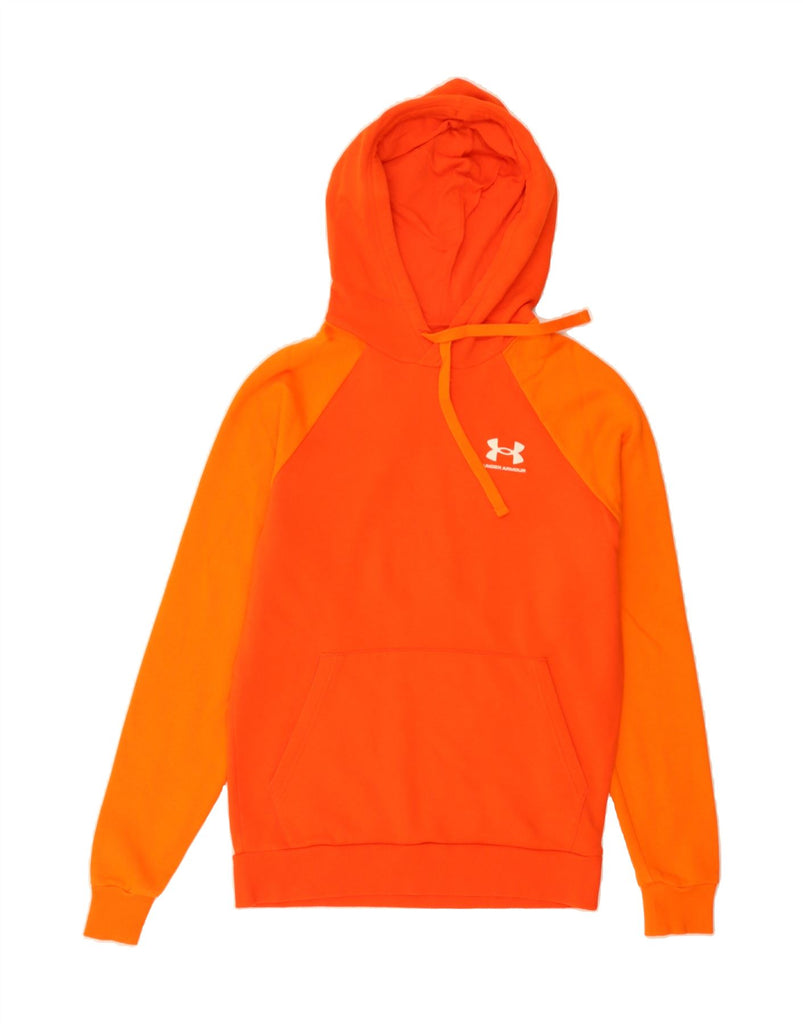 UNDER ARMOUR Mens Loose Fit Hoodie Jumper XS Orange Colourblock Cotton Vintage Under Armour and Second-Hand Under Armour from Messina Hembry 