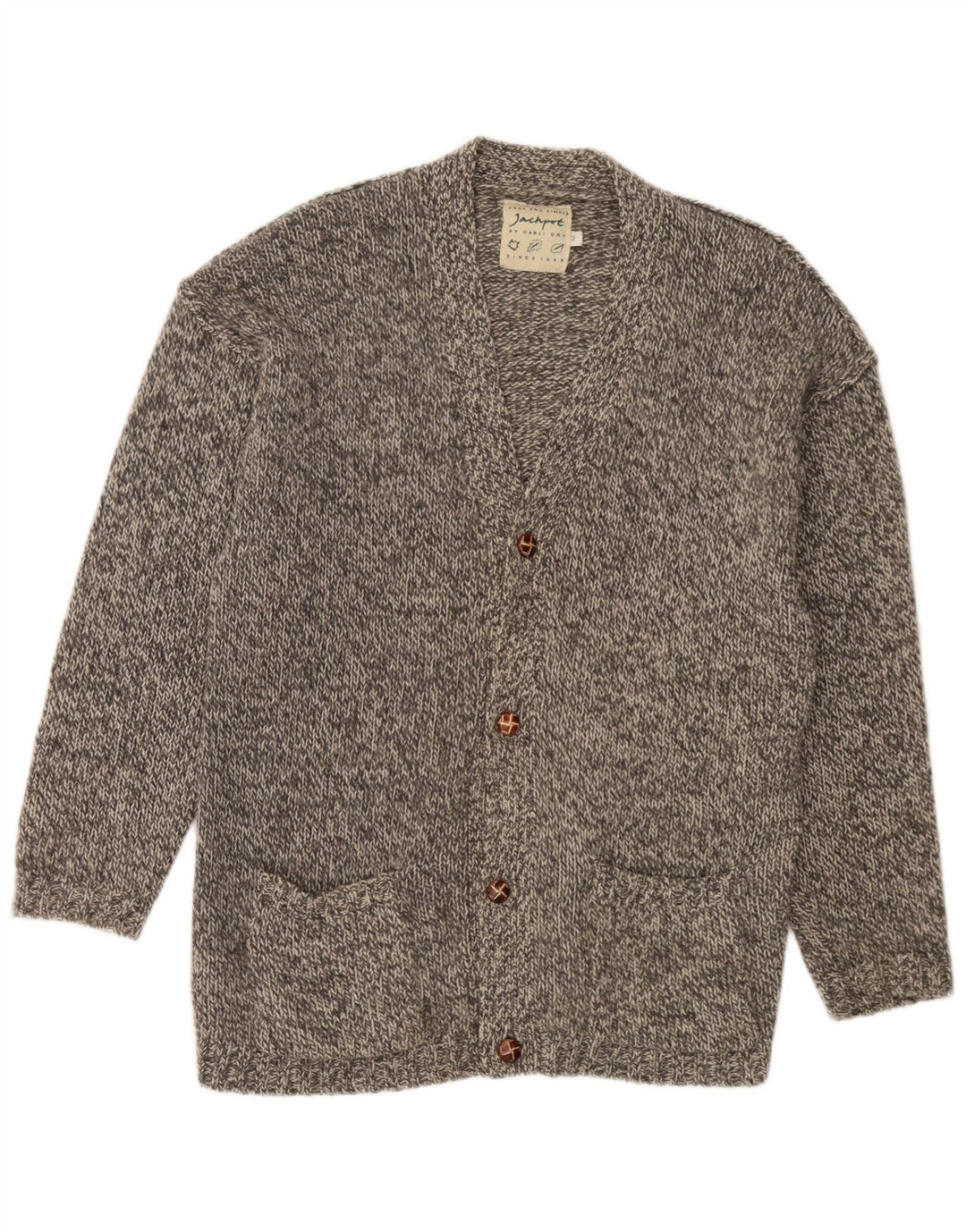 Jackpot Mens Cardigan Sweater Large Grey Flecked