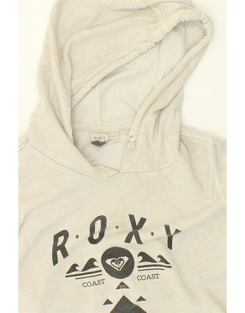 ROXY Womens Graphic Hoodie Jumper UK 10 Small Grey Cotton | Vintage Roxy | Thrift | Second-Hand Roxy | Used Clothing | Messina Hembry 