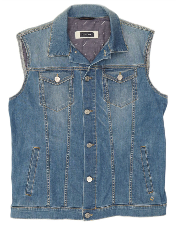 SIVIGLIA Mens Denim Gilet UK 38 Medium Blue