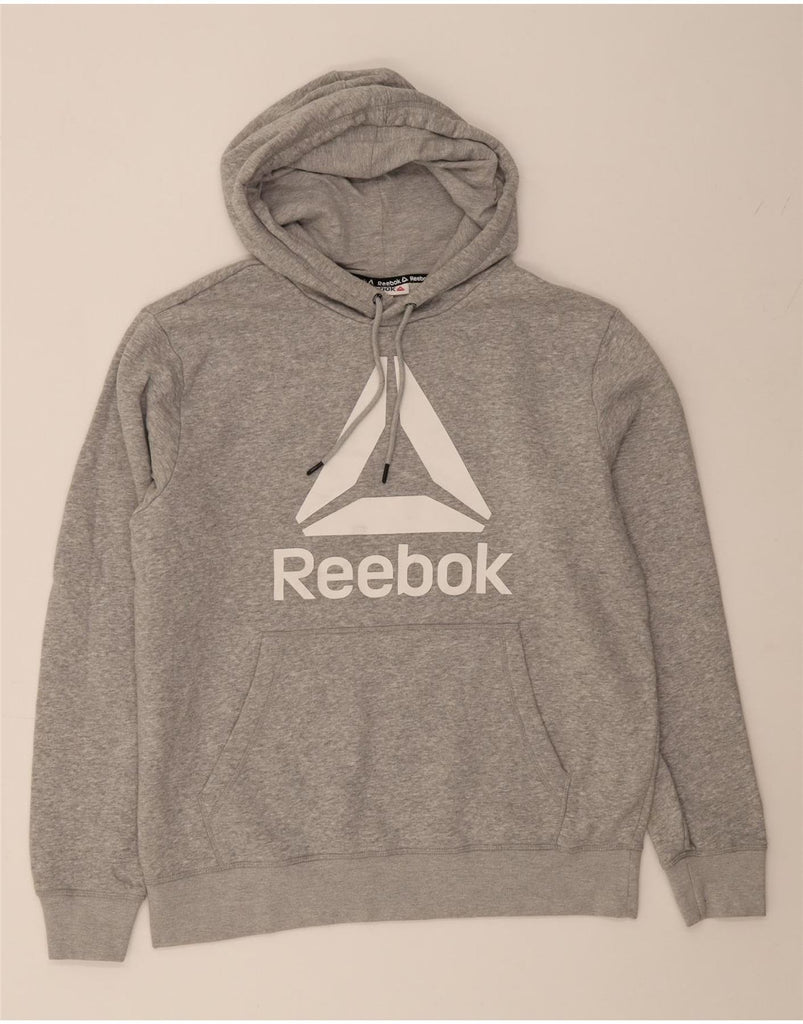 REEBOK Mens Graphic Hoodie Jumper Medium Grey Cotton Vintage Reebok and Second-Hand Reebok from Messina Hembry 