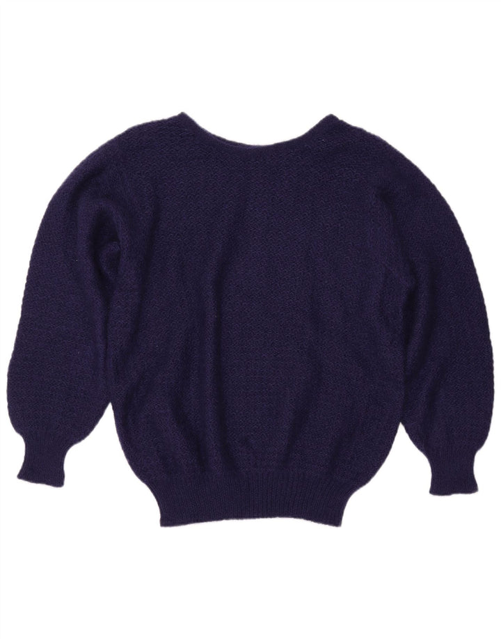 VINTAGE Womens Boat Neck Jumper Sweater UK 16 Large Navy Blue Mohair